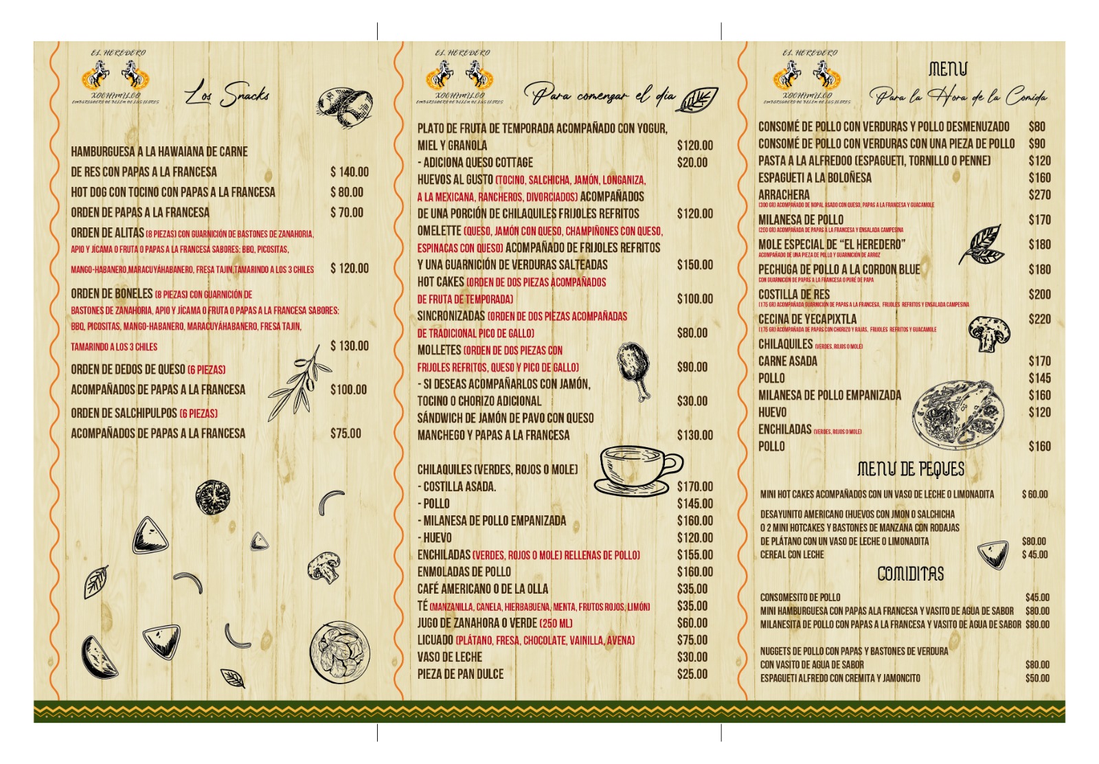 Menú El Heredero Xochimilco